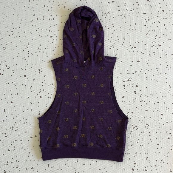 💘 SPIRITUAL GANGSTER - PURPLE & GOLD ELEPHANTS SLEEVELESS CUTOFF HOODIE - Picture 1 of 2
